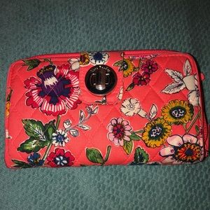 Vera Bradley turn lock wallet coral floral pattern